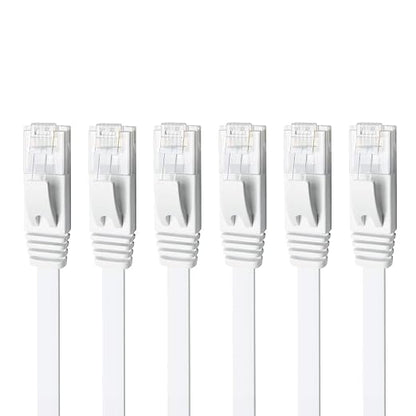 Yauhody CAT 6 Ethernet Cable 1.5ft 6-Pack White, High Speed Solid Flat CAT6 by Yauhody