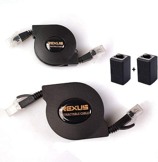 REXUS Retractable Cat 6 Flat Ethernet Network Cable 3.3 & 6.6 FT Combination by REXUS