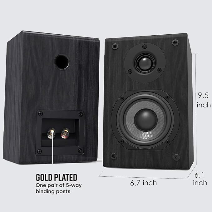 LONPOO Passive Bookshelf Speakers, 75W x 2 Classic Wooden Near Field Monitors - Image 4