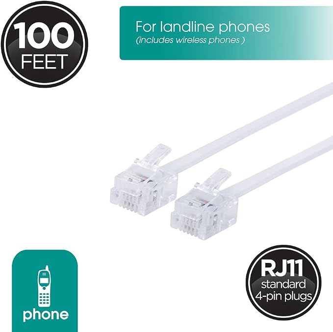 Power Gear Telephone Line Cord, 100 Feet, Phone Cord, Modular Jack Ends - Image 2