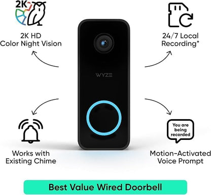 Doorbell Camera v2 + Wedge Kit, 2K Smart Video Doorbell - Image 2