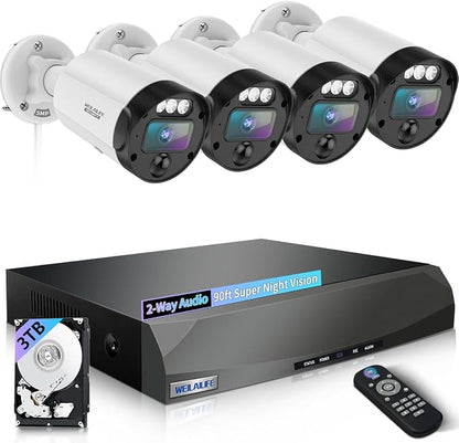 【90-Day Storage & 2-Way Audio】 Outdoor Wired Security Camera System, Wired Home by WEILAILIFE