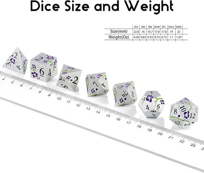 Flower Silver Metal Dice, DNDND 7 PCS Heavy Metallic D&D Dice Set - Image 6