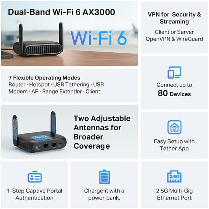 TP-Link Roam 6 AX3000 Portable Wi-Fi 6 Travel Router Dual-Band TL-WR3012X | - Image 2