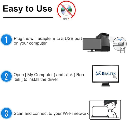 AC600 USB WiFi Adapter for Desktop PC, Driver Free Wireless Network Adapter for - Image 6
