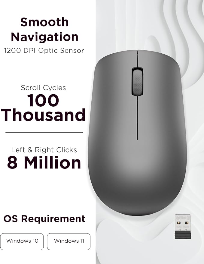 Lenovo 530 Full Size Wireless Computer Mouse - Image 3