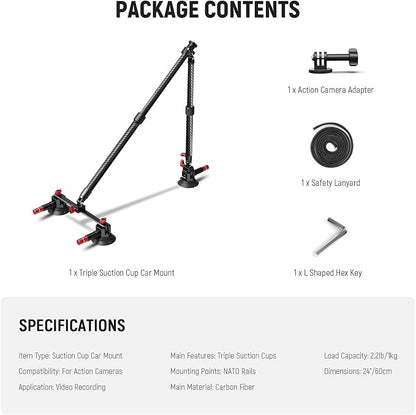 NEEWER Triple Suction Cup Car Mount Kit, Carbon Fiber Camera Mount - Image 8