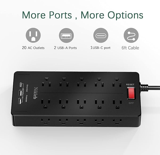Power Strip 23 in 1, 20 Outlets Surge Protector Wall Mount - Image 7