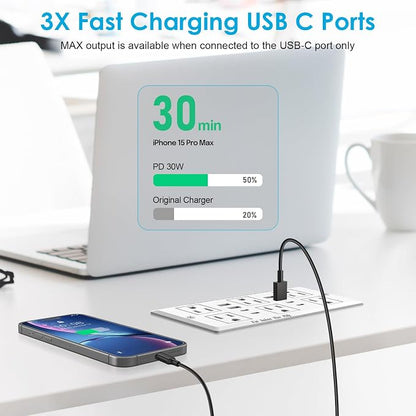 30W Recessed Power Strip USB C, Desk Flush Mount Outlet Plug in 6 AC & 8 USB - Image 4