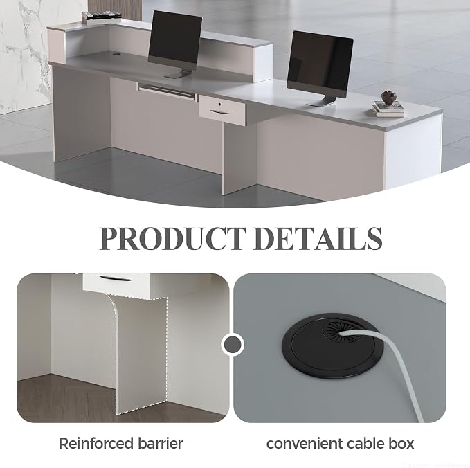 Reception Desk with Counter, Modern Front Desk Reception Counter with Keyboard - Image 4