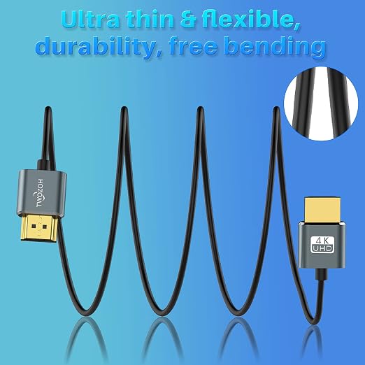 Twozoh Flexible & Slim HDMI Cable 10FT 2 Pack, Ultra Thin HDMI Cord Supports - Image 2