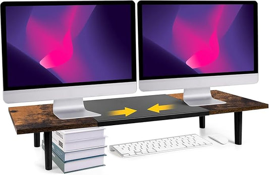 Dual-Monitor-Stand-Riser-For-Desk Adjustable Length 32-40 Inch, Large Desktop by Acorss-Star