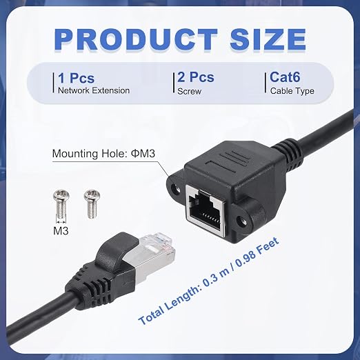 MECCANIXITY Cat6 Ethernet Extension Cable, 1Ft RJ45 Male to Female Screw Panel - Image 2