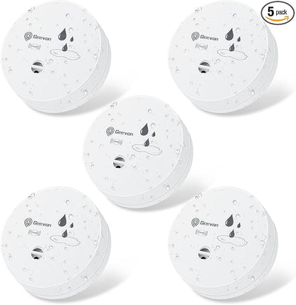 Geevon 5 Pack Water Leak Detectors, 100dB Water Sensor Alarms Flood Detector by GEEVON