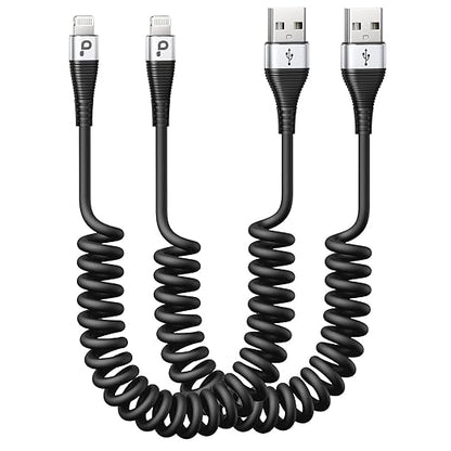 Coiled iPhone Charger Cable for Car, Lightning Cable 2 Pack 5ft, Short iPhone by PRAKIE