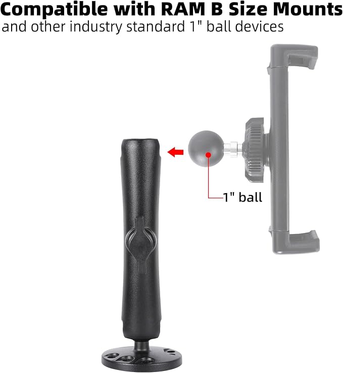 1" Ball Double Socket Arm with AMPS Hole Round Plate Base, Aluminum Alloy - Image 3