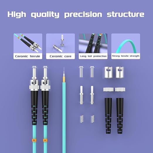 OM3 Fiber Patch Cable ST/UPC to ST/UPC 10ft/3meters 10BG/Gigabit Multimode - Image 4