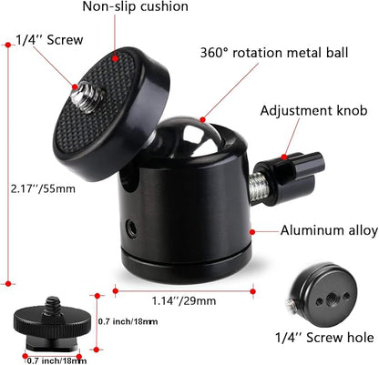 Universal 1/4" Swivel Mini Ball Head Screw Tripod Mount - Image 2