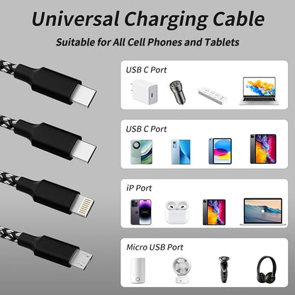 USB C Multi Charging Cable, 3 in 1 Charging Cable Nylon Braided USB-C Multiple - Image 3