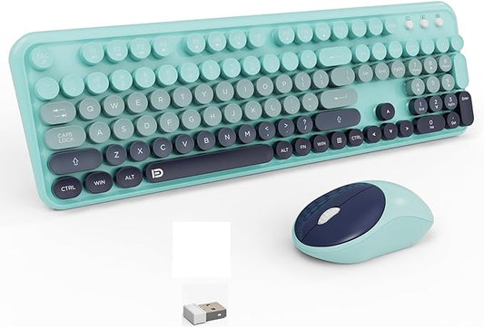Wireless Keyboard and Mouse Set, 104 Round Keys Full-Size Cute Colorful by TT-FOPETT