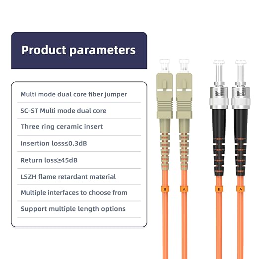 SC/UPC to ST/UPC Fiber Patch Cable OM1 Multimode Duplex 62.5/125μm 5M/16.4FT - Image 4