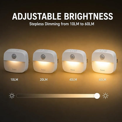 Sossi Motion Sensor Night Light Plug in 4 Pack, 10-60Lm Stepless Dimming - Image 4