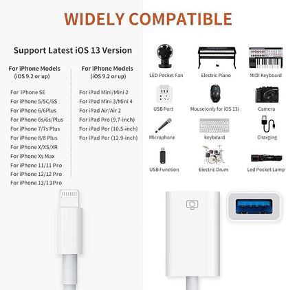 Lightning to USB Camera Adapter Apple MFi Certified Lightning Female USB 3.0 - Image 3