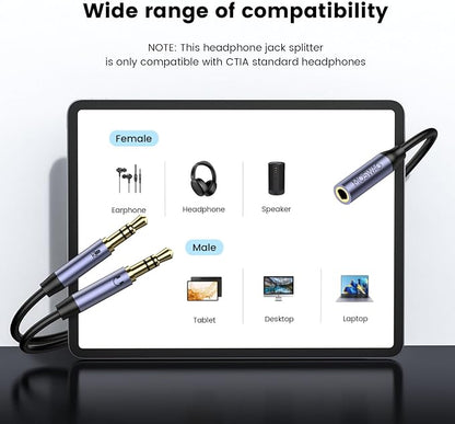 MOSWAG Headphone Splitter for Computer, 3.5mm Female to Dual 3.5mm Male Cable - Image 2