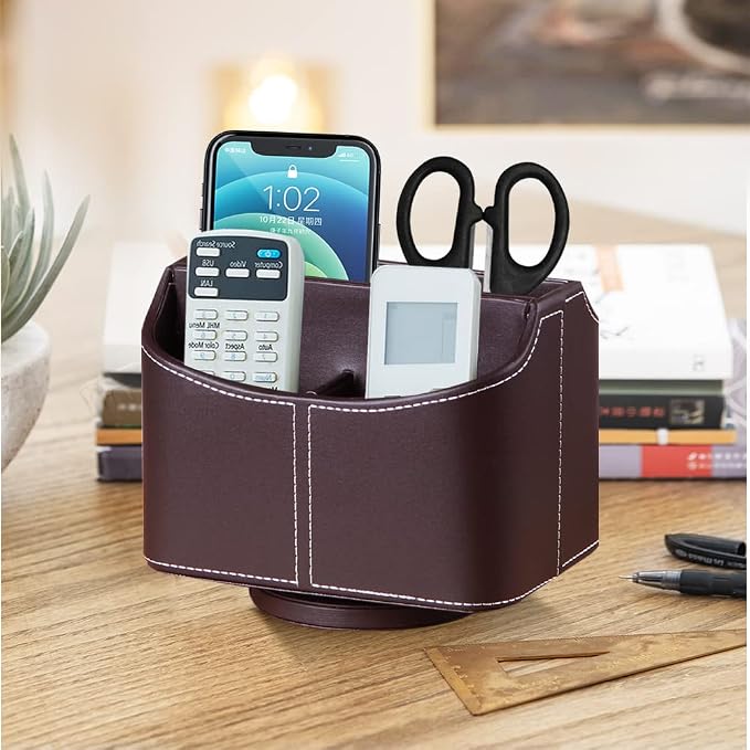 Fanousy 360° Rotating Remote Control Holder, PU Leather TV Remote Caddy - Image 3