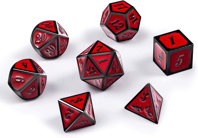 DnDnD Red D&D Game Dice, 7 Die Polyhedral Metal Dice - Image 3