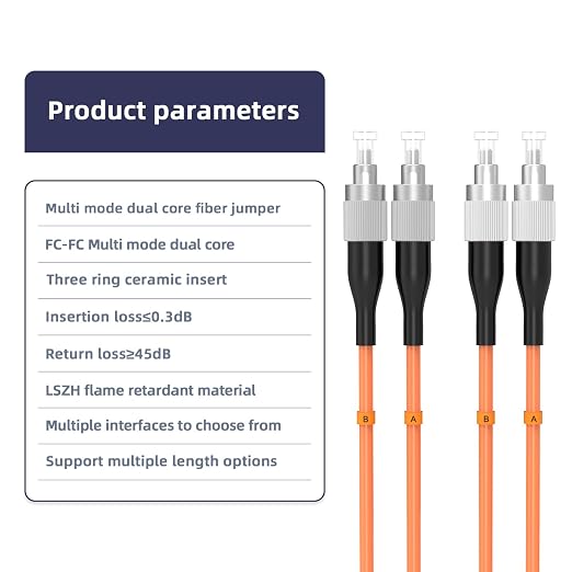 FC/UPC to FC/UPC Fiber Patch Cable, 1.8M/5.9FT OM1 Multimode Duplex 62.5/125µm - Image 4