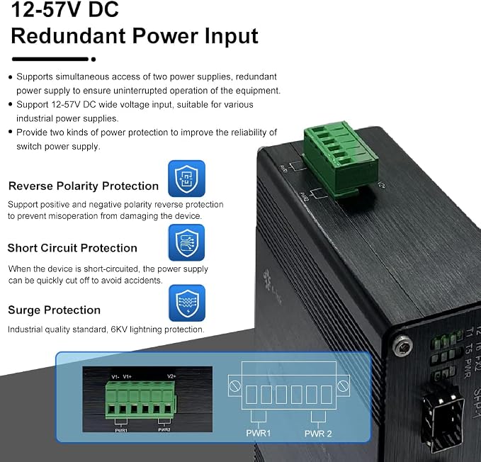 Industrial 8-Port Gigabit Ethernet Switch DIN Rail/Wall-Mount 8 port RJ45 - Image 3