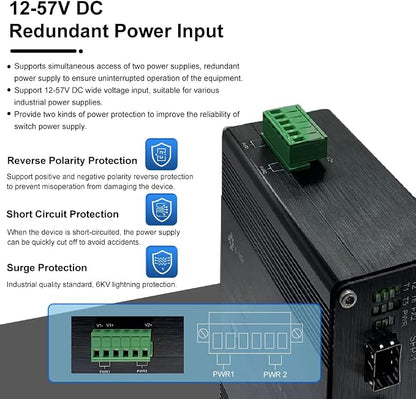 Industrial 8-Port Gigabit Ethernet Switch DIN Rail/Wall-Mount 8 port RJ45 - Image 3