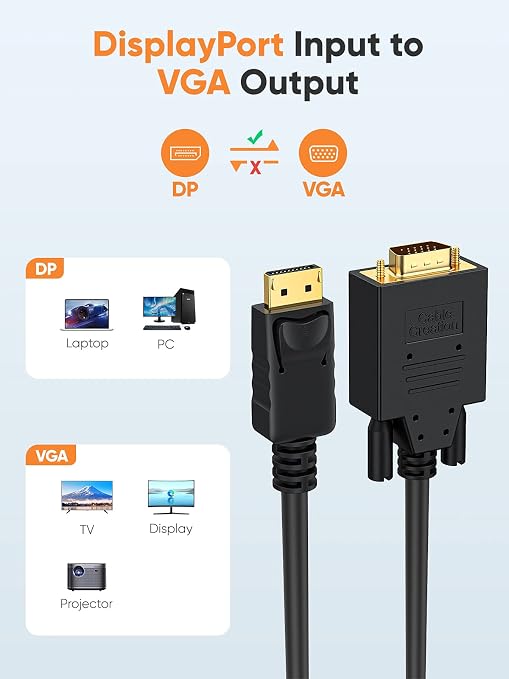 CableCreation Displayport to VGA Cable 6FT, Displayport to VGA Adapter Gold - Image 4