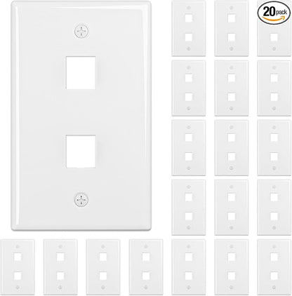 FGB 2-Port Keystone Wall Plate 20-Pack, Low-Profile Single Gang Wall Plates by FGB