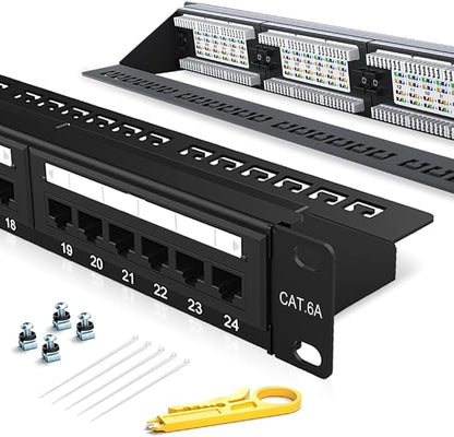 24 Port Patch Panel CAT6A Rack Mount 19inch Ethernet Patch Panel Punch Down by Enmane