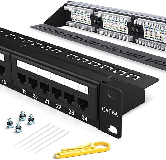 24 Port Patch Panel CAT6A Rack Mount 19inch Ethernet Patch Panel Punch Down by Enmane