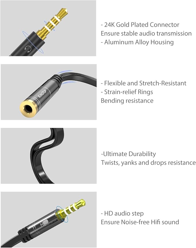 KINGTOP Headset Splitter, 3.5mm Headphone Mic Splitter Cable - Image 9
