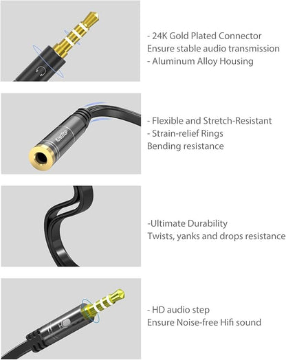 KINGTOP Headset Splitter, 3.5mm Headphone Mic Splitter Cable - Image 9