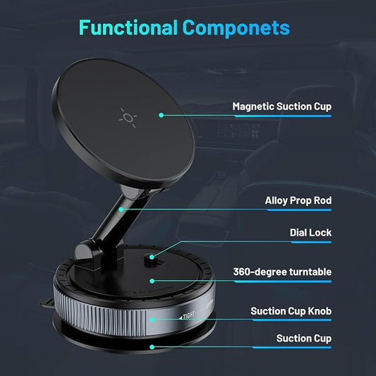 Magnetic Phone Holder for Car, Suction Cup Phone Mount, Foldable Vacuum - Image 2