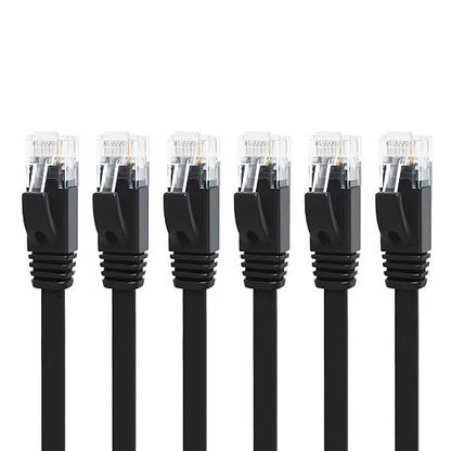 Yauhody CAT 6 Ethernet Cable 1.5ft 6-Pack Black, High Speed Solid Flat CAT6 by Yauhody