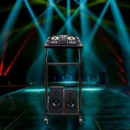 16U Professional DJ Stand Rack Mount DJ Mixer Stand Adjustable Stage Cart - Image 8