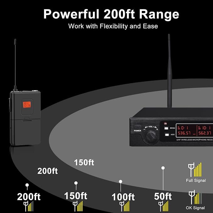 200-Channel Wireless Microphone, Wireless Lavalier Microphone Dual UHF Bodypack - Image 4