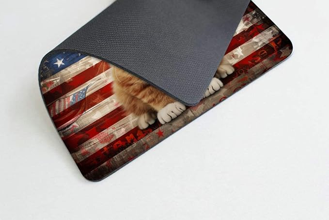 Square Mouse Pad Cat with Patriotic Hat and Glasses Flag-1, Gaming Mouse Pads - Image 4