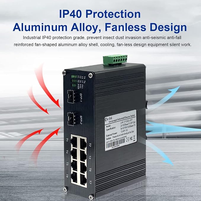 Industrial 8 Port Gigabit Ethernet POE+ Switch DIN Rail Mount 8 port RJ45 - Image 5