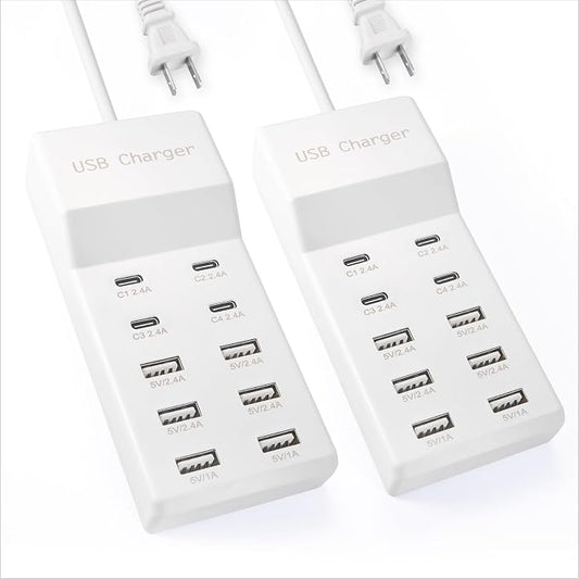 USB Charging Station, 10 Ports Family-Sized USB C Charger Block, USB Power Strip by SIWMER