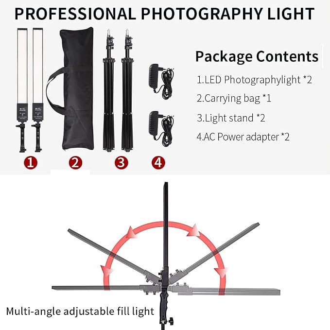 2 Packs LED Photography Lighting Dimmable 3200K-5500K LED Video Light Photo - Image 4