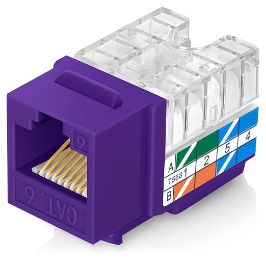 Everest 90° Angled RJ45 Cat6 Keystone Jacks 10-Pack in Purple by EverestMediaSolutions