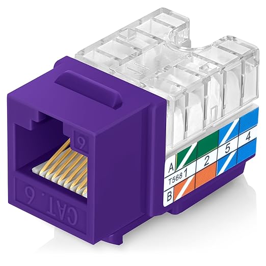 Everest 90° Angled RJ45 Cat6 Keystone Jacks 100-Pack in Purple by EverestMediaSolutions