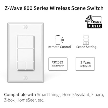 Minoston 800 Series Z-Wave Scene Controller, 4 ZWave Button, Zwave Plus Wall - Image 2